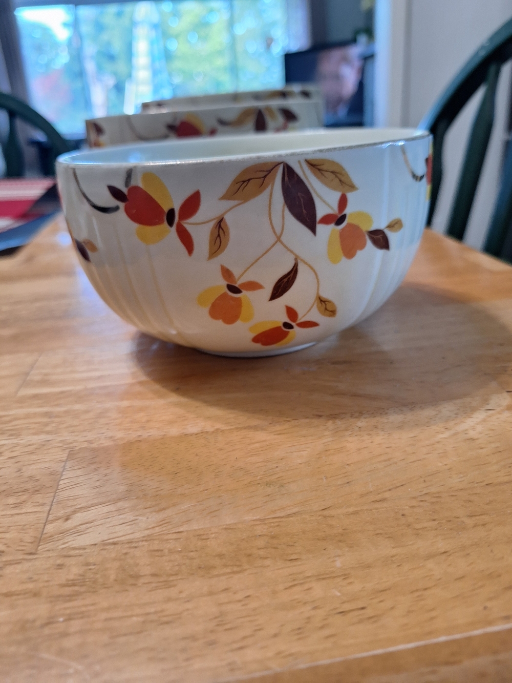 Vintage Floral Ceramic Serving Bowl in Cream, Yellow & Brown